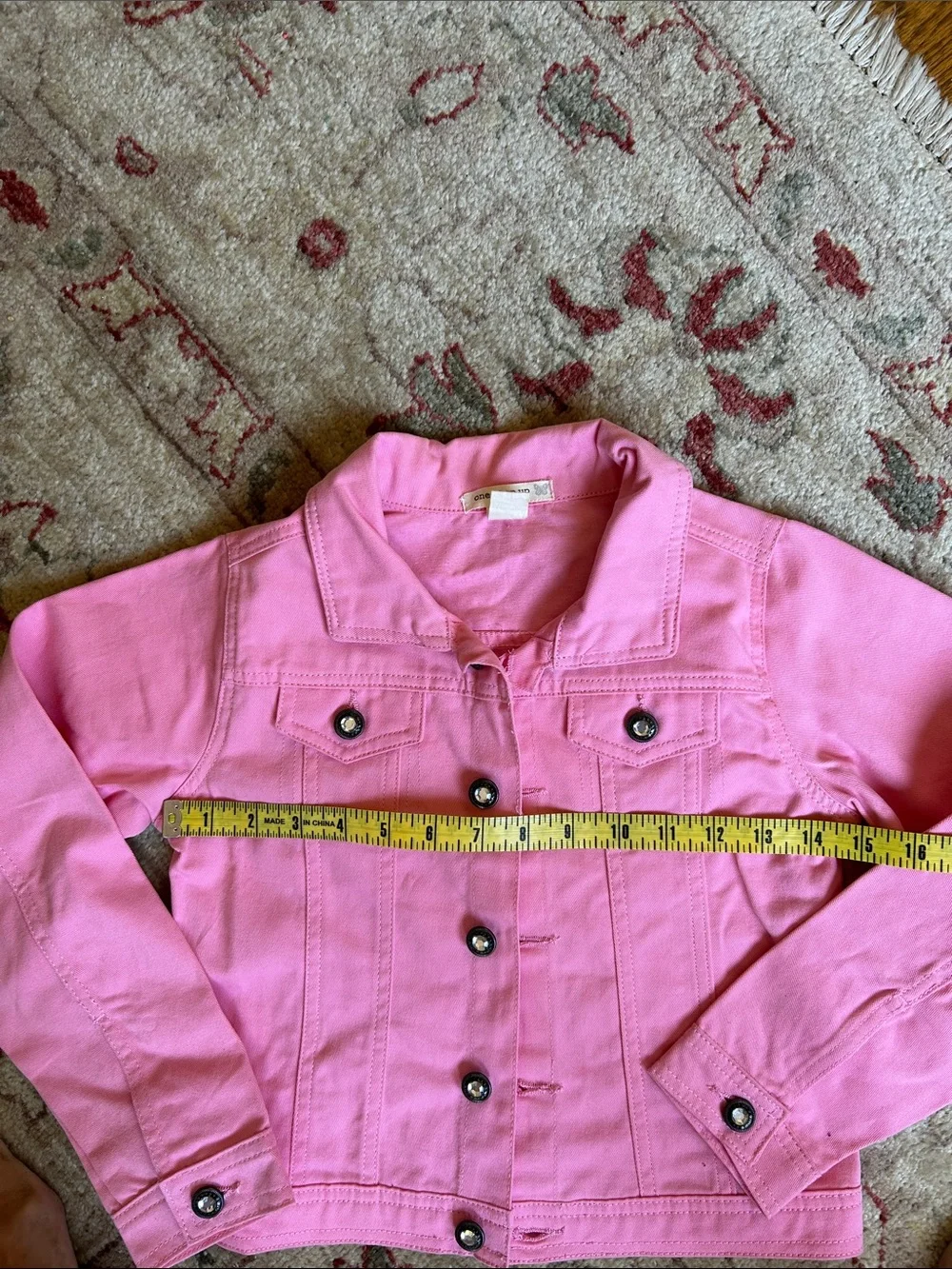 One Step Ahead Pink Denim Jacket with Embellished Buttons 100% Cotton EUC